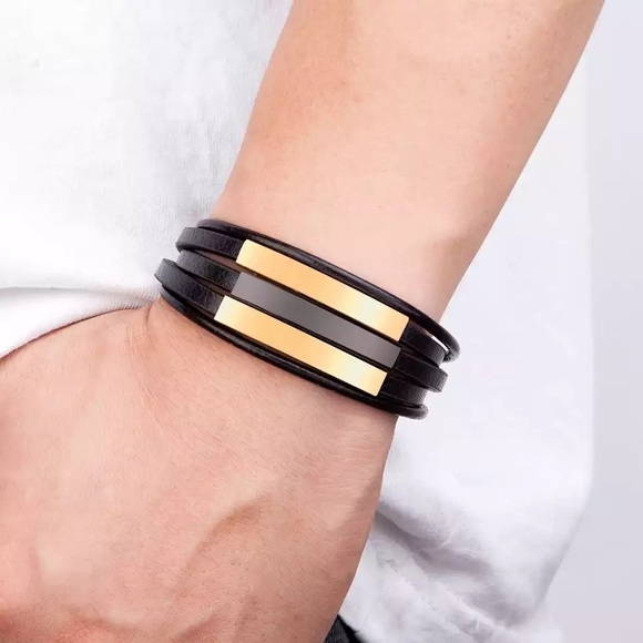 Other - Men Stainless Steel Leather Multilayer Bracelet